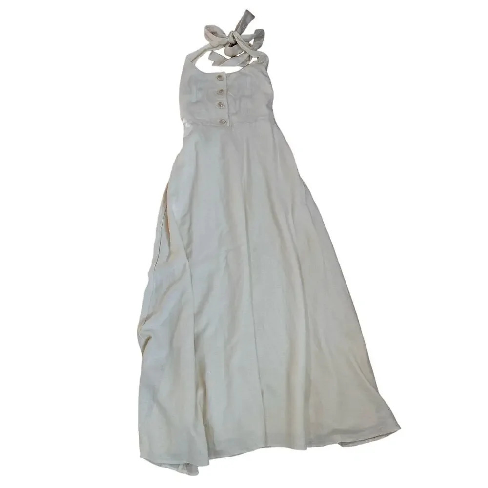 Anthropologie WeWorewhat Cream Women Button Front Linen-Blend Maxi Dress Size‎ S - Picture 3 of 10